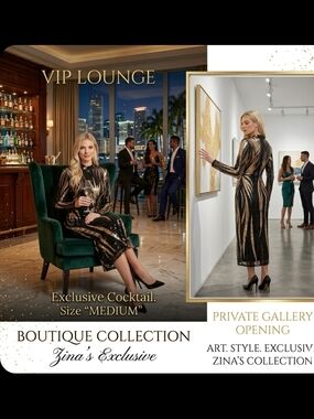 Luxury Gold Sequin Gala Midi Dress - Boutique Collection - Size Medium